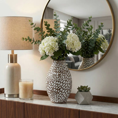 Decorative Vase - Brown Ceramic Embossed Texture, 10 in.