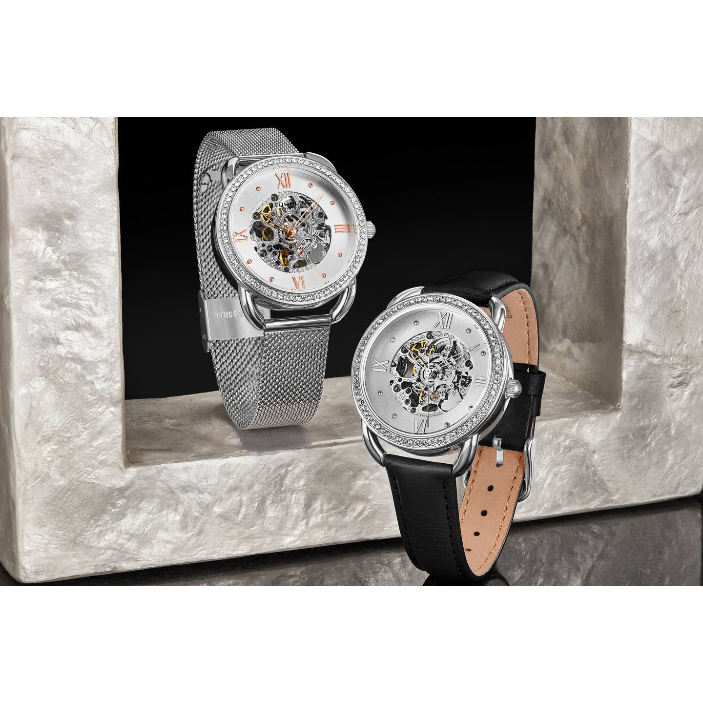 Stuhrling Original Model 3991M Women's Automatic Watch, 36mm, Silver Dial, Silver-Tone Mesh Bracelet, Skeleton Dial