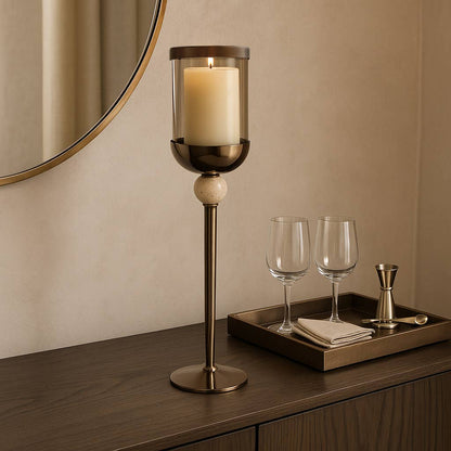 Candle Holder - Bronze Metal Small Floor Hurricane, 25 in.