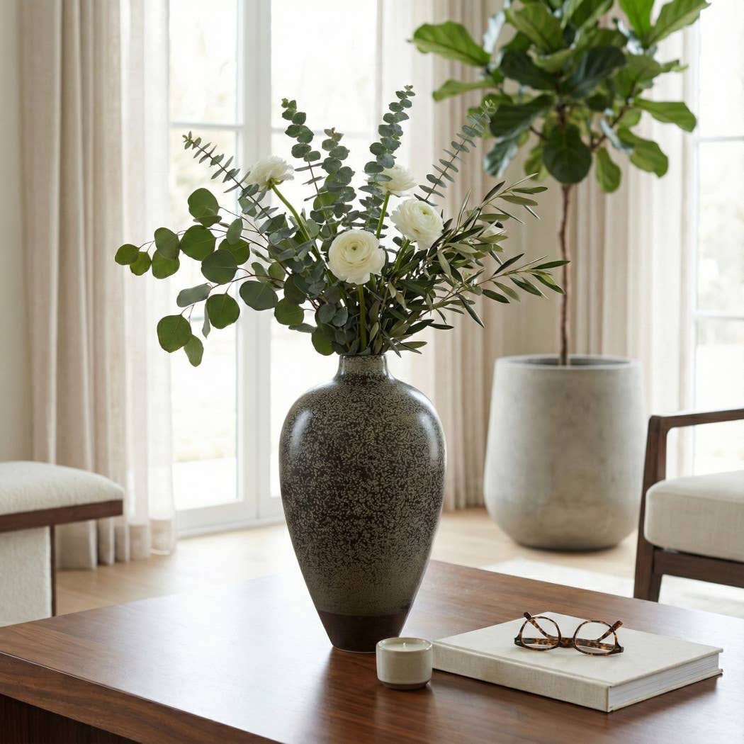 Decorative Vase - Brown Ceramic Textured Organic, 15 in.