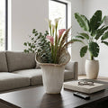 Decorative Vase - Ivory Ceramic Fluted Flared Mushroom, 20 in.