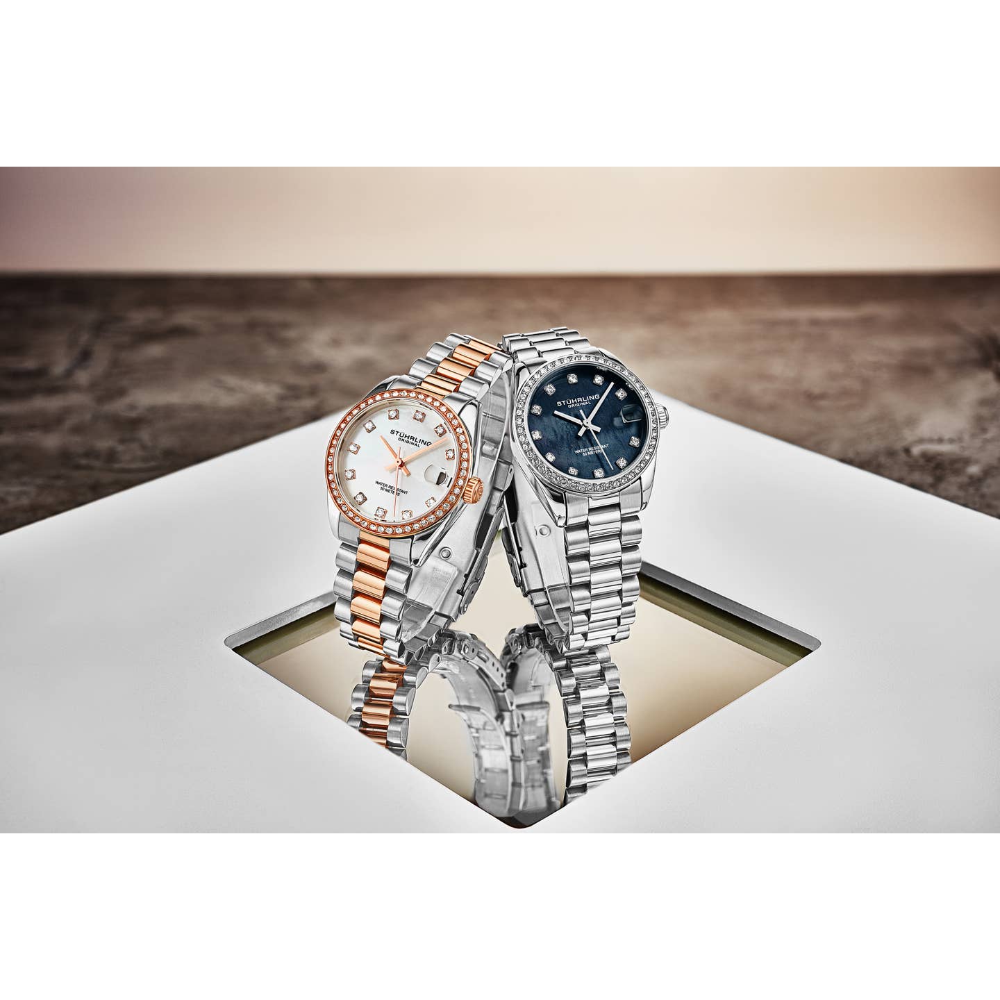 Stuhrling Original Lineage Women's Quartz Watch, 31mm, Black Mother-of-Pearl Dial, Silver-Tone Stainless Steel Bracelet, Crystal-Accented Bezel