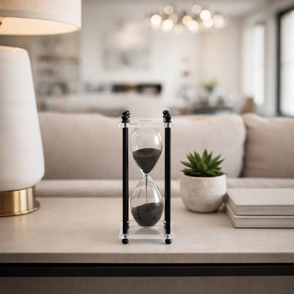 Hourglass Sandtimer - Black Metal Frame Plastic Base, 7 in.