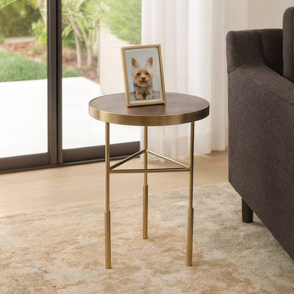 Side Table - Beige Marble Top with Slim Frame, 22 in.