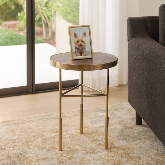 Side Table - Beige Marble Top with Slim Frame, 22 in.