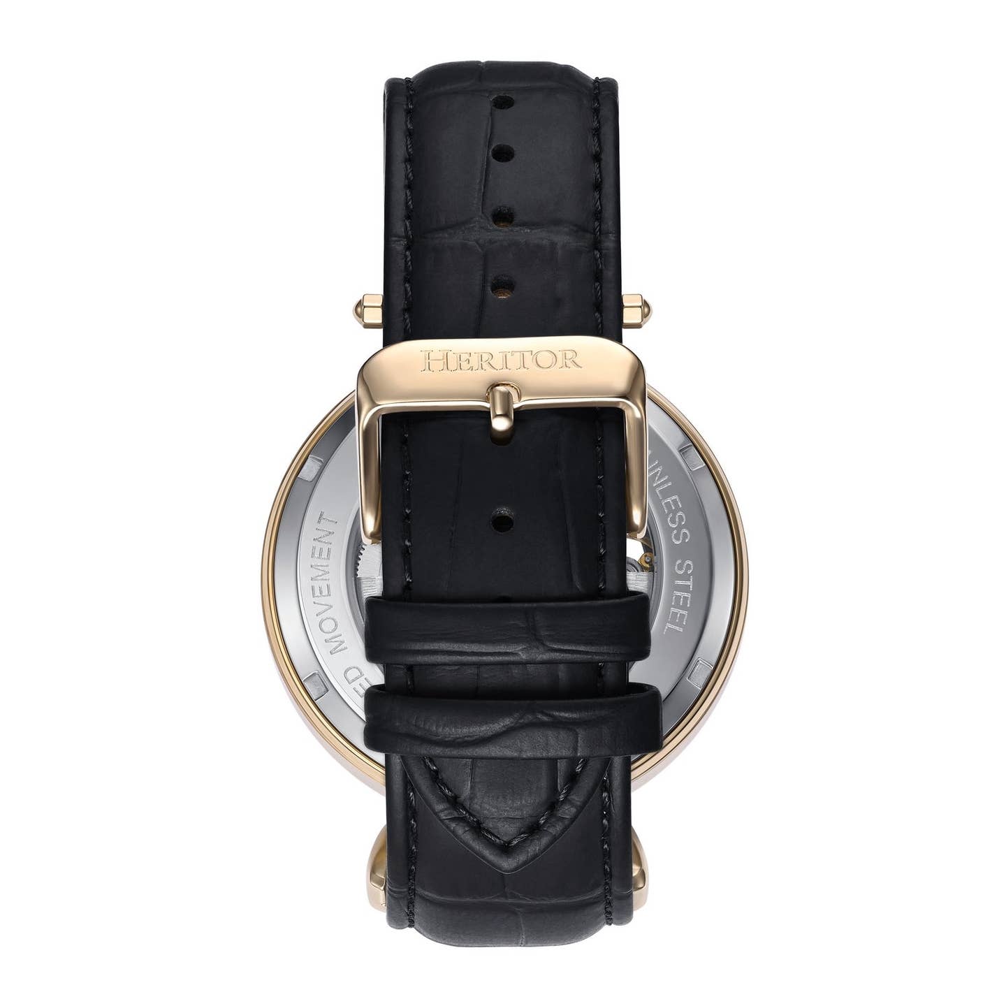 Heritor Lincoln Men's Automatic Semi-Skeleton Leather Watch, Gold/Black