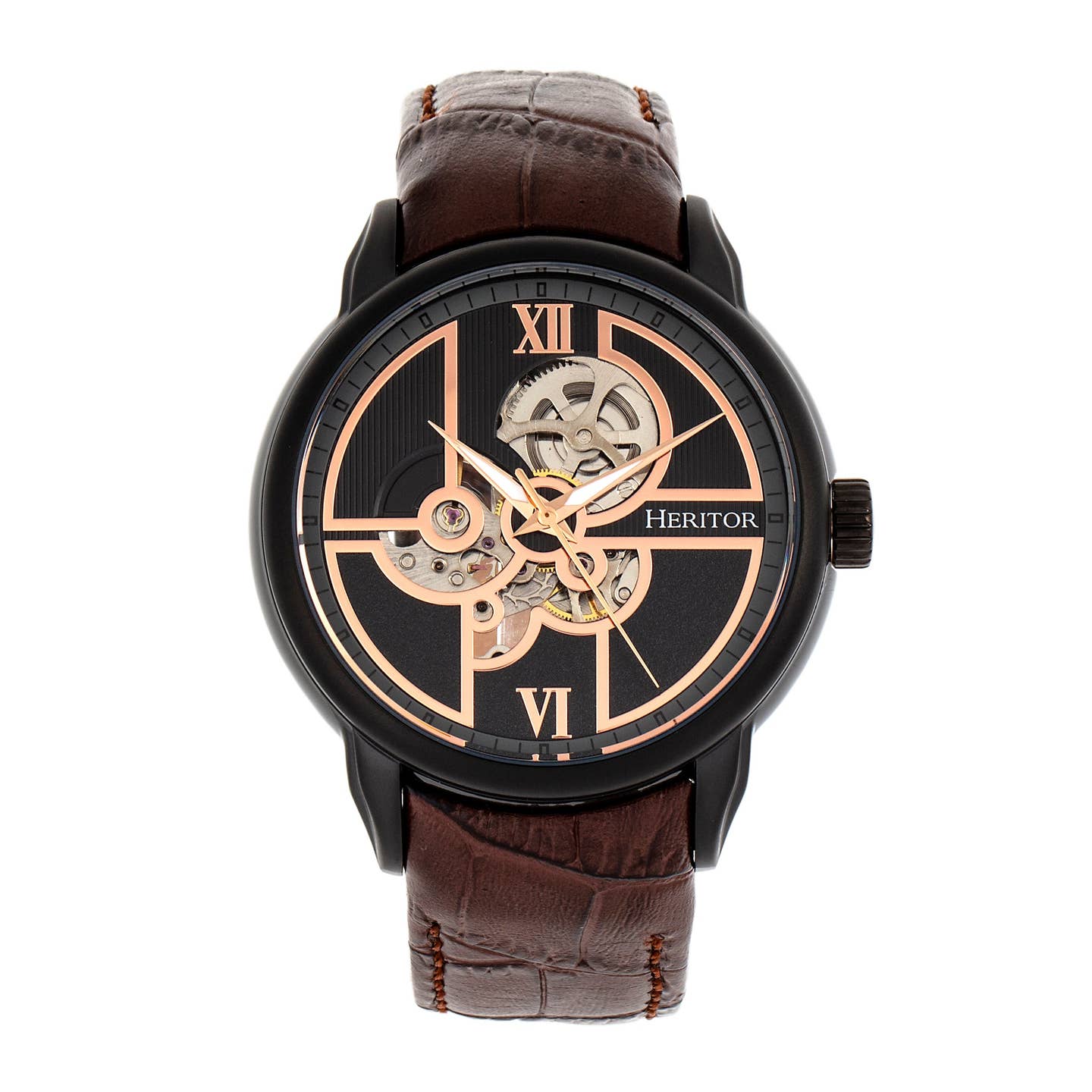 Heritor Sanford Men's Automatic Semi-Skeleton Leather Watch, Style HERHR8306