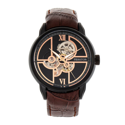 Heritor Sanford Men's Automatic Semi-Skeleton Leather Watch, Style HERHR8306