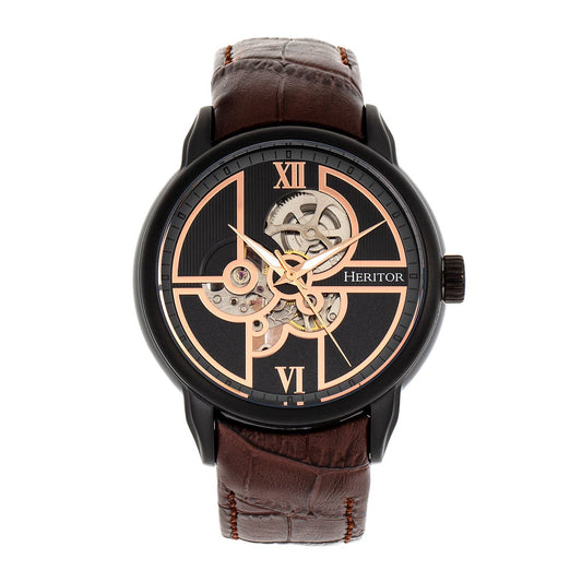 Heritor Sanford Men's Automatic Semi-Skeleton Leather Watch, Style HERHR8306