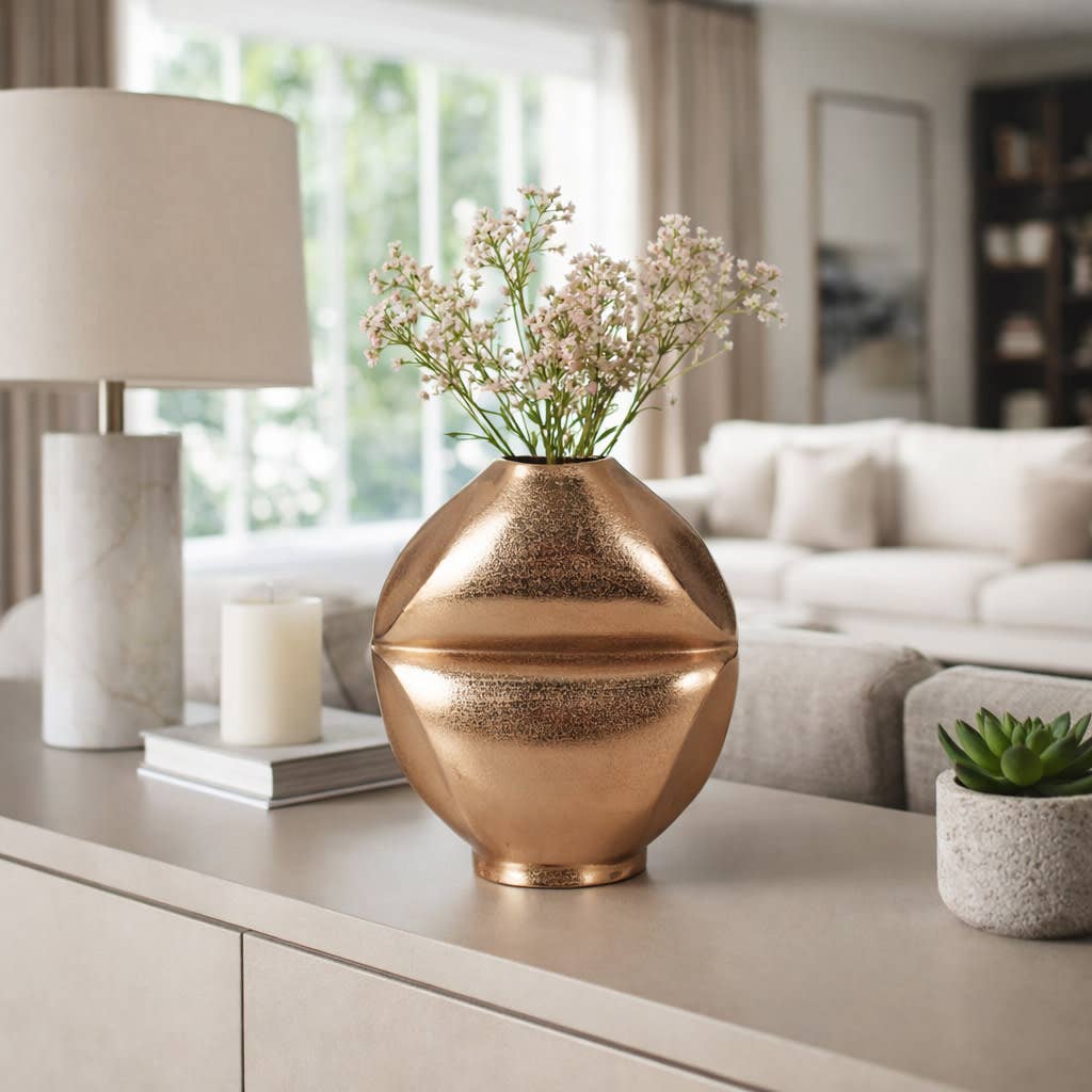 Decorative Vase - Gold Metal Transitional Slit Design, 11 in