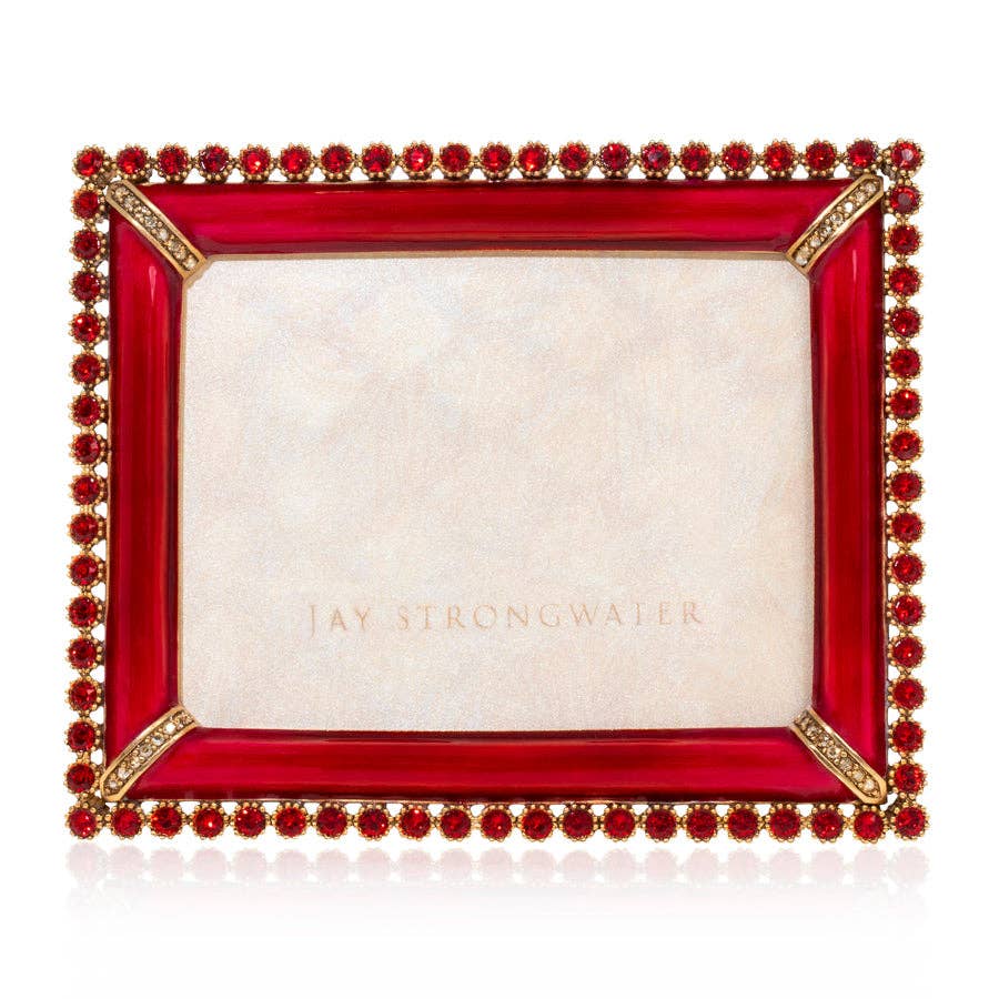 Jay Strongwater Emilia Stone Edge Rose 3" x 4" Crystal Enamel Picture Frame, Ruby