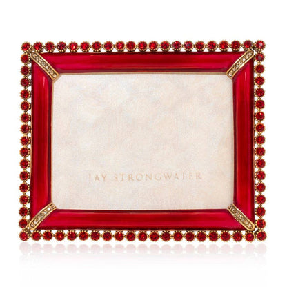 Jay Strongwater Emilia Stone Edge Rose 3" x 4" Crystal Enamel Picture Frame, Ruby