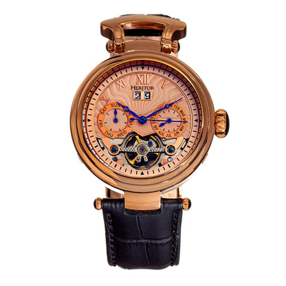 Heritor Ganzi Men's Automatic Semi-Skeleton Leather Watch, Style HERHR3305