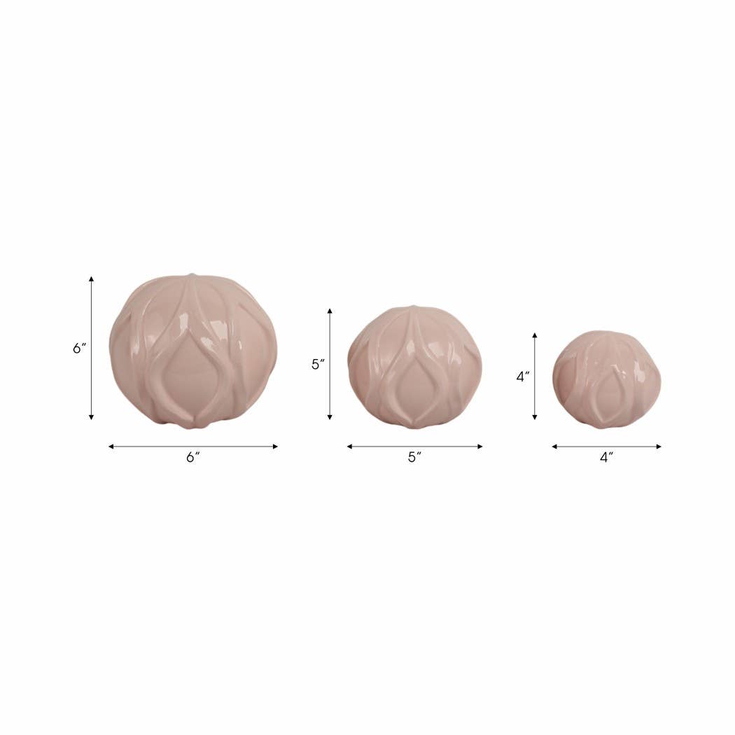 Decorative Object S/3 - Pink Ceramic Sculpted Orb, 4/5/6 in.