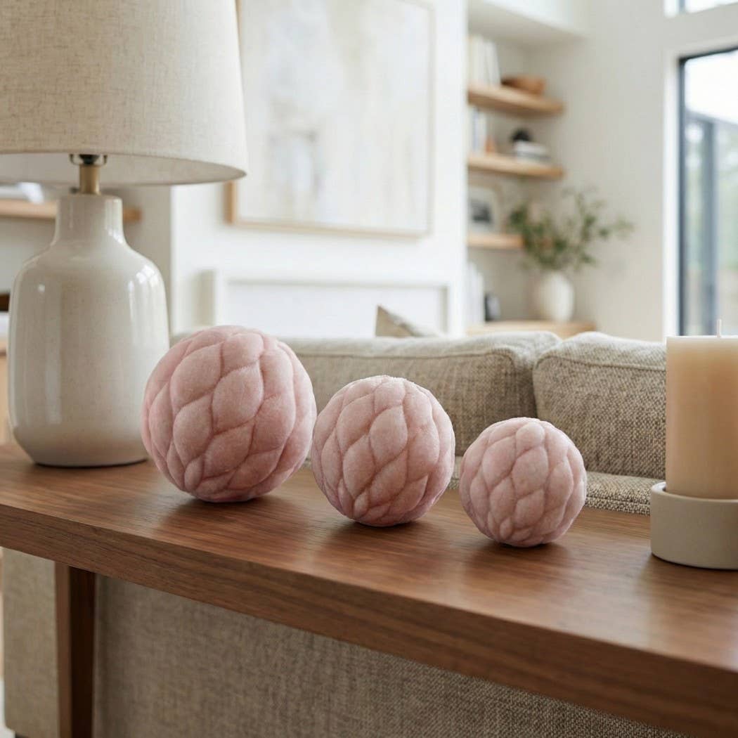 Decorative Orbs Set of 3 - Pink Resin Spheres, 4/5/6 in.
