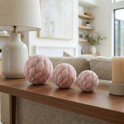 Decorative Orbs Set of 3 - Pink Resin Spheres, 4/5/6 in.