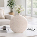 Decorative Vase - Ivory Ceramic Textured Surface, 12 in.