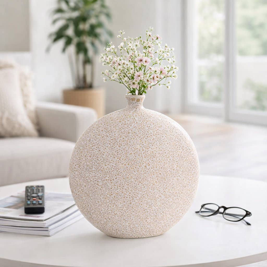 Decorative Vase - Ivory Ceramic Textured Surface, 12 in.