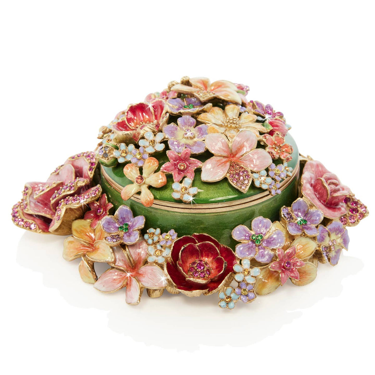 Jay Strongwater Ivy Bouquet Decorative Box, Gold Rainbow Flower Crystal Enamel Gold-Finished