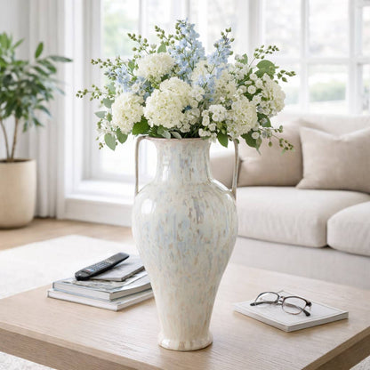 Decorative Vase - White Ceramic Unique Urn Shape, 24 in.