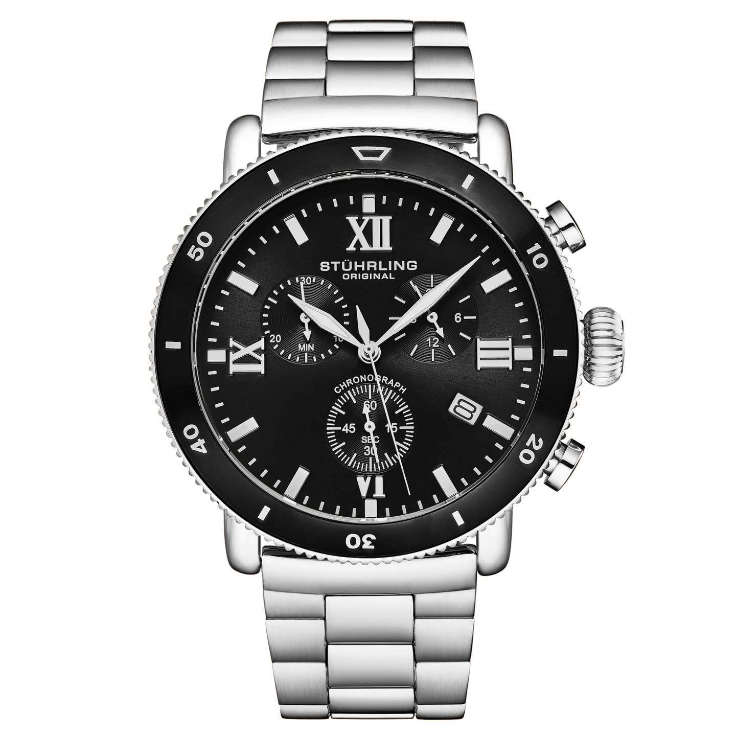 Stuhrling Original Dualmode 4040 Men's Quartz Chronograph Watch, 48mm, Black Case