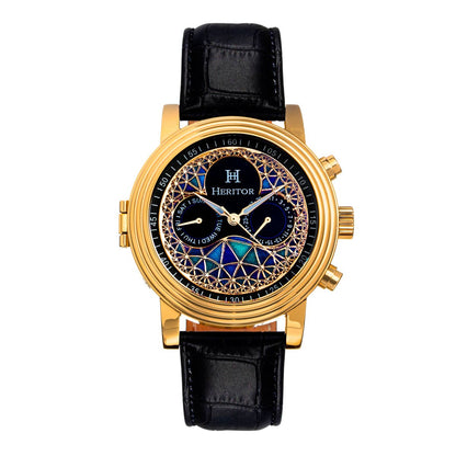 Heritor Legacy Men's Automatic Day-Date Leather Watch, Gold/Black