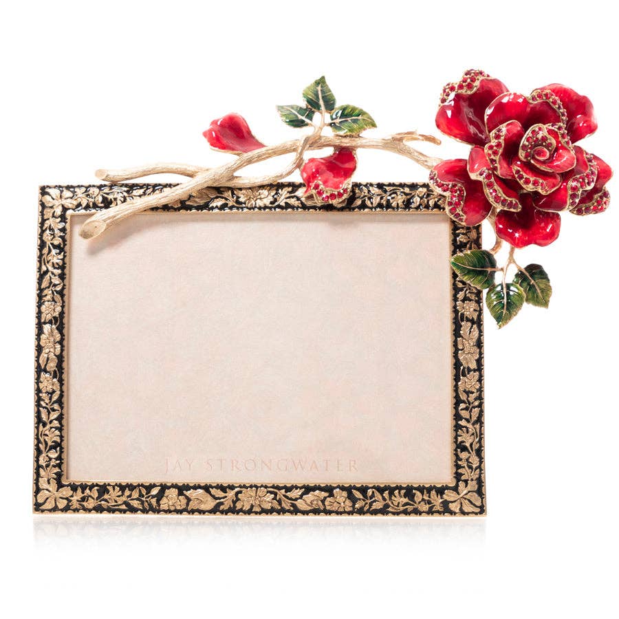 Jay Strongwater Rylee Night Bloom Rose 5" x 7" Swarovski Crystal Enamel Picture Frame, Jewel