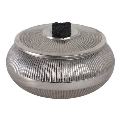 Decorative Box - Silver Metal with Stone Accent, 6 in.