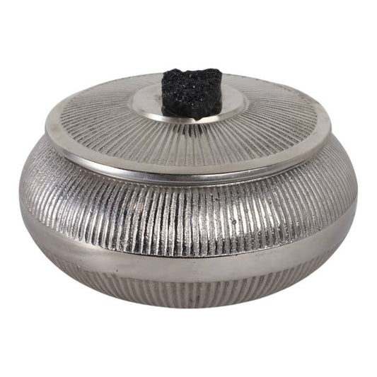 Decorative Box - Silver Metal with Stone Accent, 6 in.