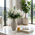 Decorative Vase - White/Brown Ceramic Pebble Mosaic, 14 in.
