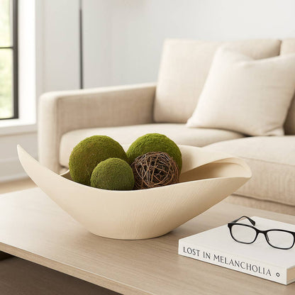 Decorative Bowl - Ivory Ceramic Sculptural Freeform, 17 in.