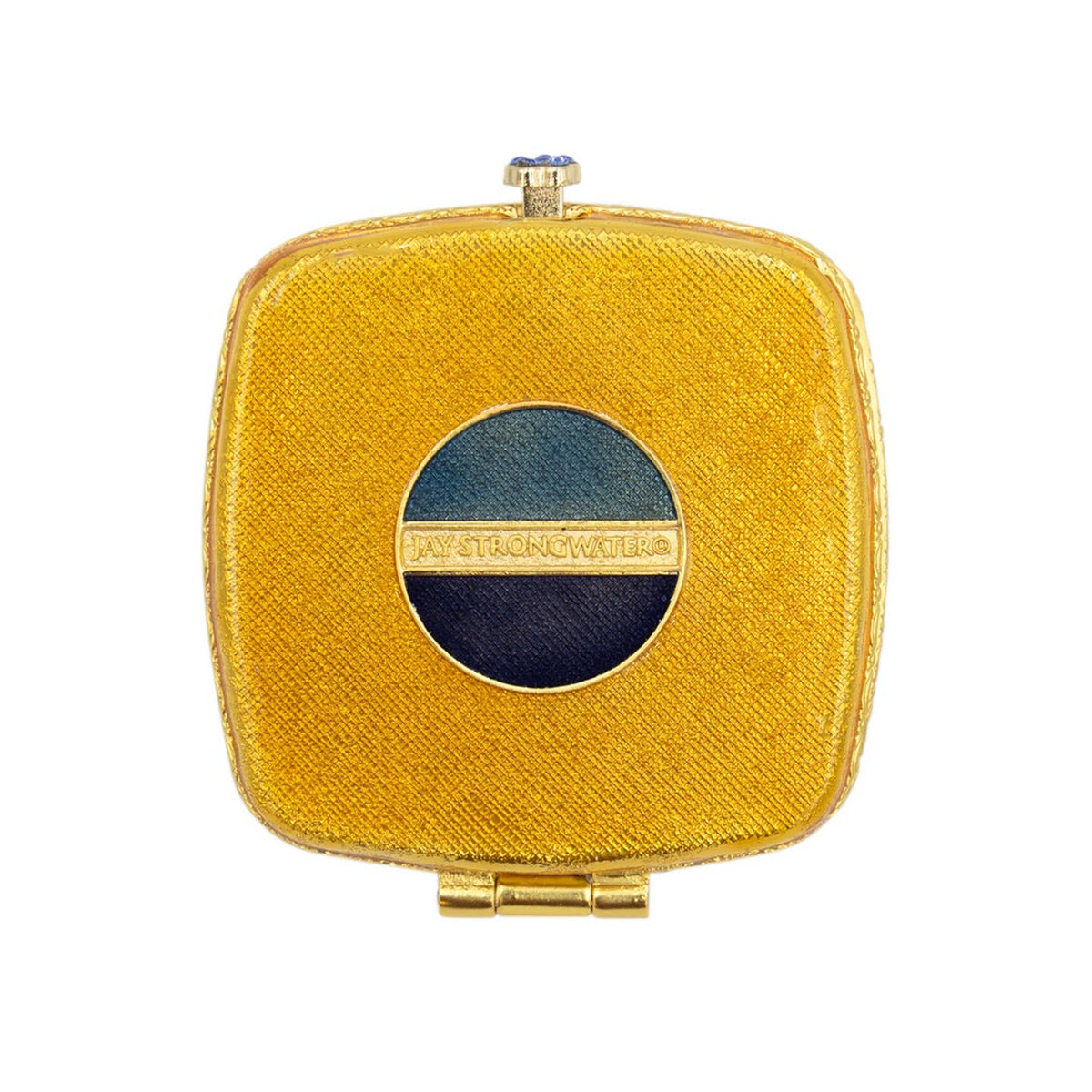 Jay Strongwater Luella 2" Square Jeweled Compact Mirror, Austrian Crystal Gold-Finished Delft Garden