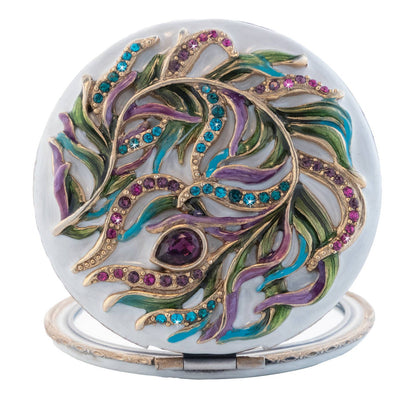 Jay Strongwater Rowan Classic Peacock Compact Mirror, Swarovski Crystal Enamel Gold-Finished