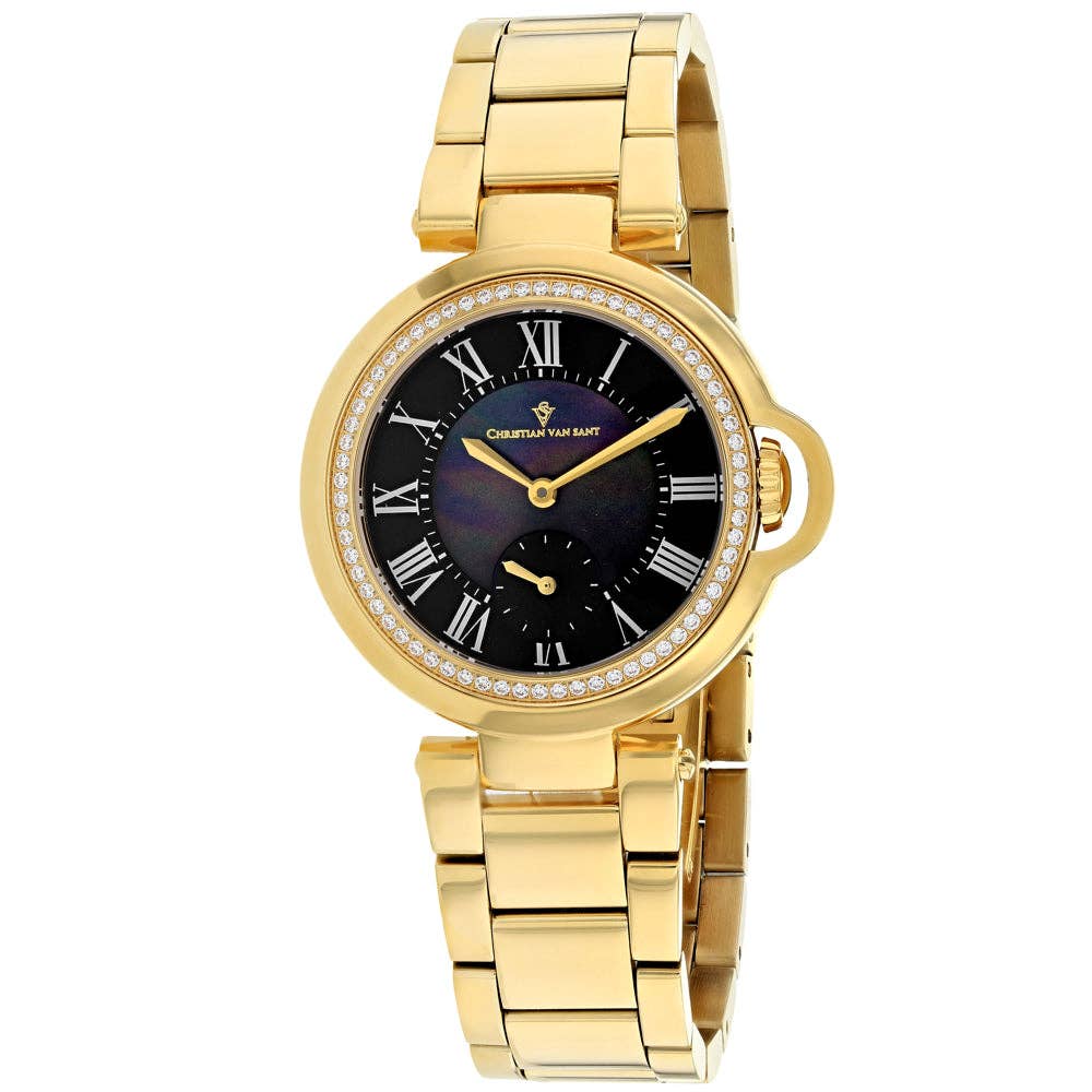 Christian Van Sant Cybele Women's Quartz Watch, Black Mother-of-Pearl Dial