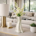 Decorative Vase - Ivory Porcelain 3D Printed Contours, 15 in.