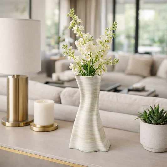 Decorative Vase - Ivory Porcelain 3D Printed Contours, 15 in.