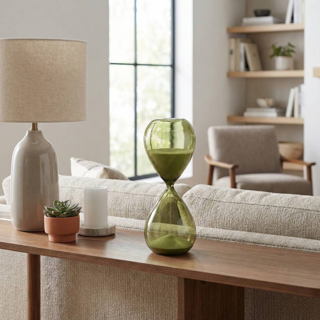 Decorative Object - Green Glass Silhouette Hourglass, 12 in.