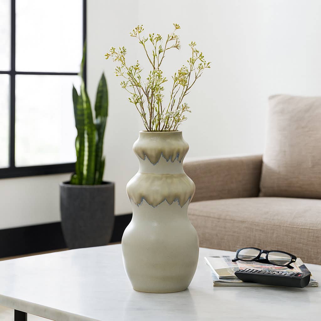 Decorative Vase - Gray Ceramic Minimalist Design, 19 in.