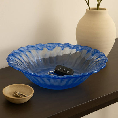Decorative Bowl - Blue Glass Large Round Obmre, 14 in.