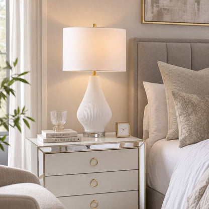 Table Lamp - White Porcelain Textured Linen Shade, 24 in.