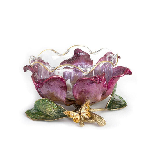 Jay Strongwater Sydney Large Flower Butterfly Swarovski Crystal Enamel Gold-Finished Decorative Bowl, Bouquet