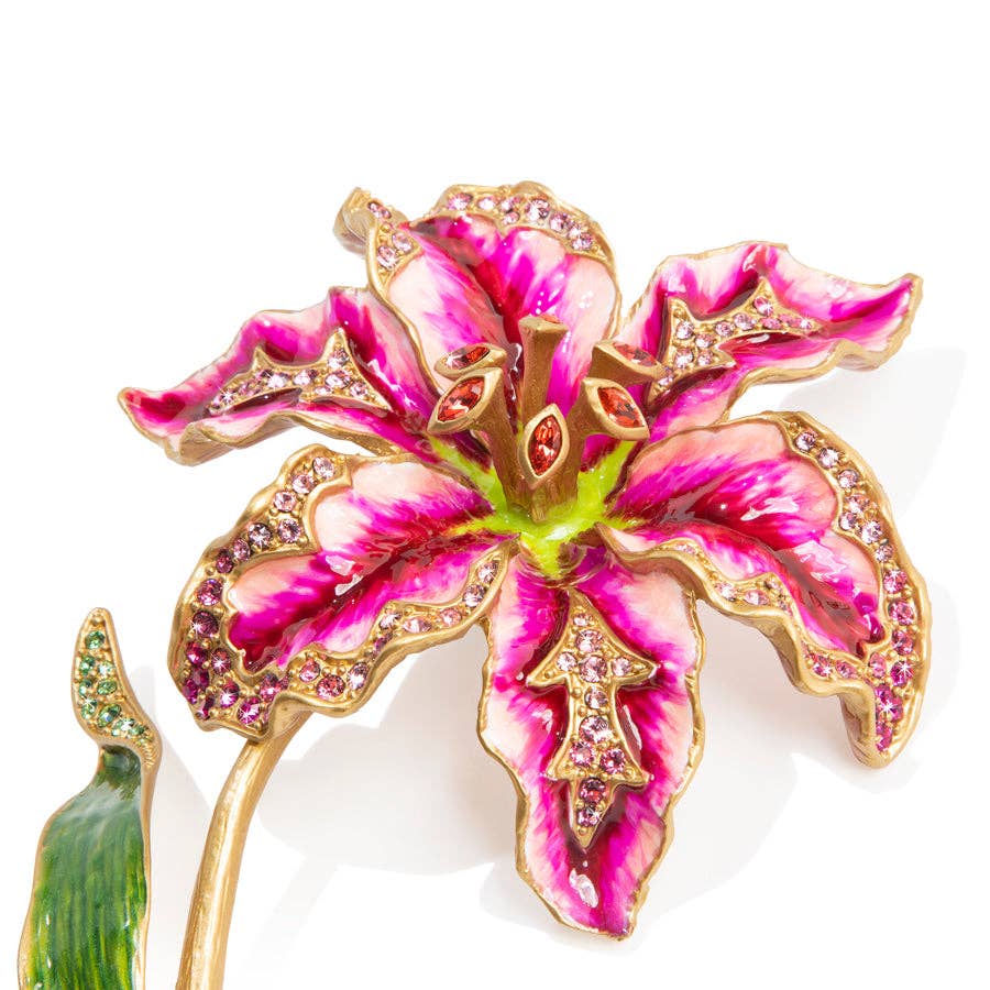 Jay Strongwater Stargazer Lily Flower Swarovski Crystal Enamel Gold-Finished Tabletop Object