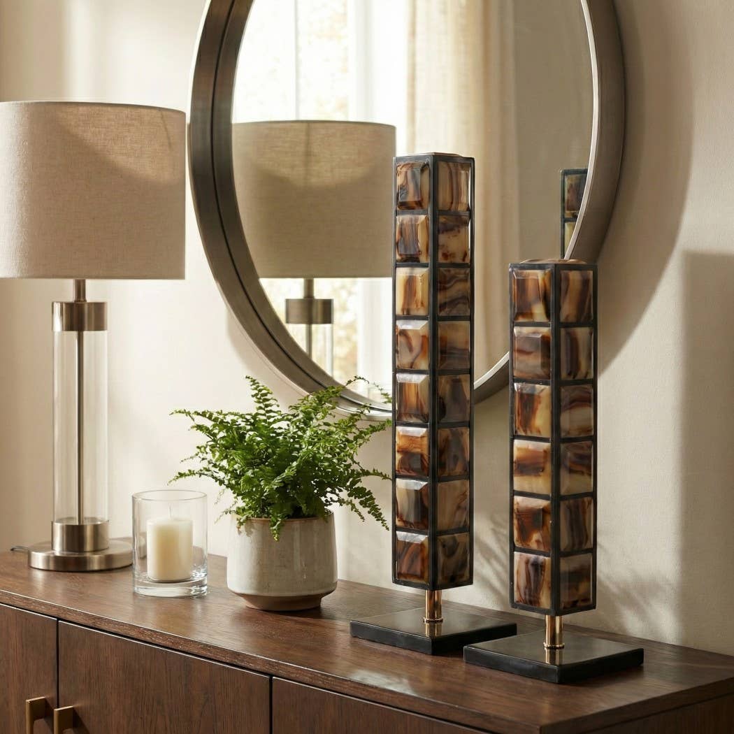 Sculpture Set of 2 - Brown/Black Resin Towers, 16/21 in.