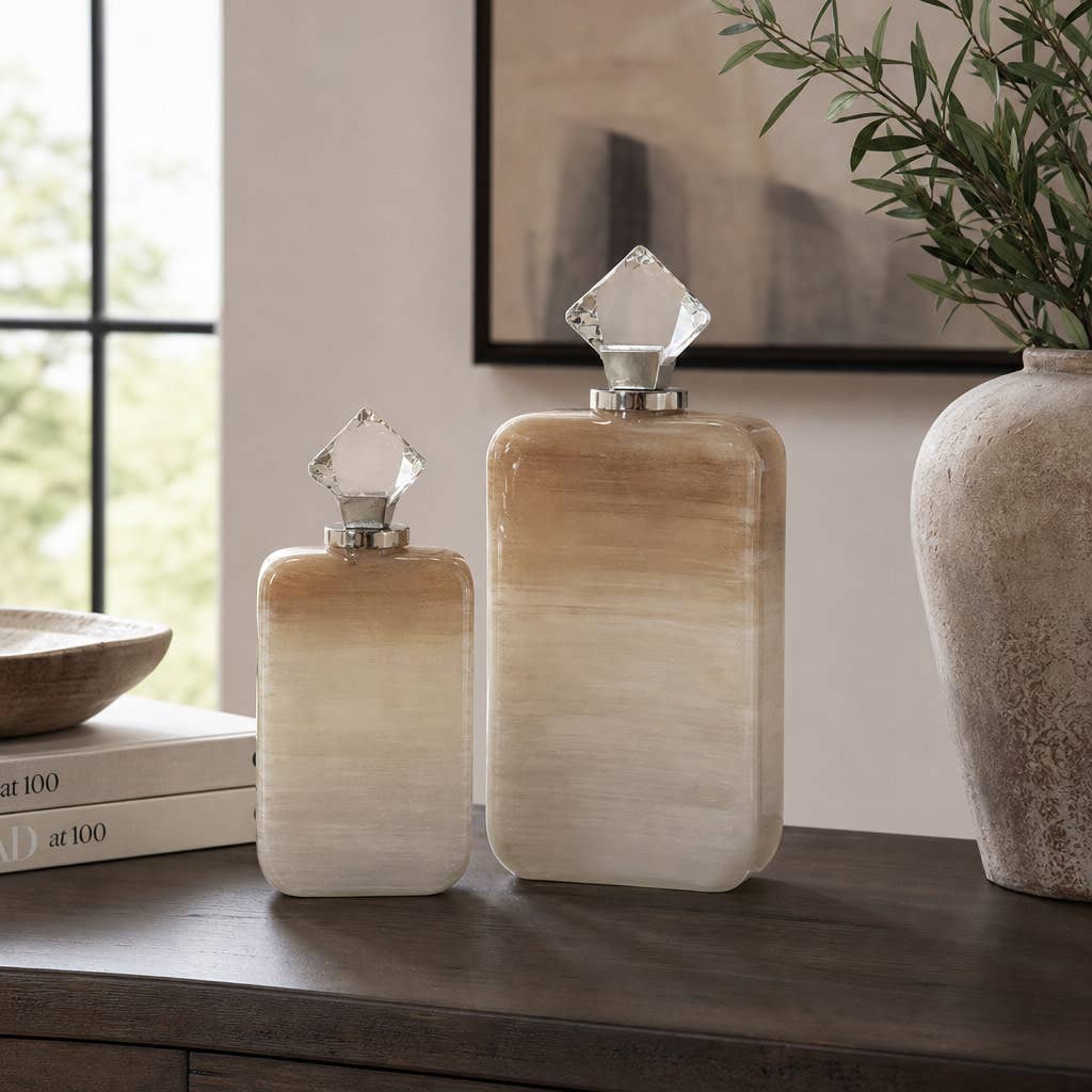 Bottle Set of 2 - Tan Glass Acrylic Topper, 13/16 in.