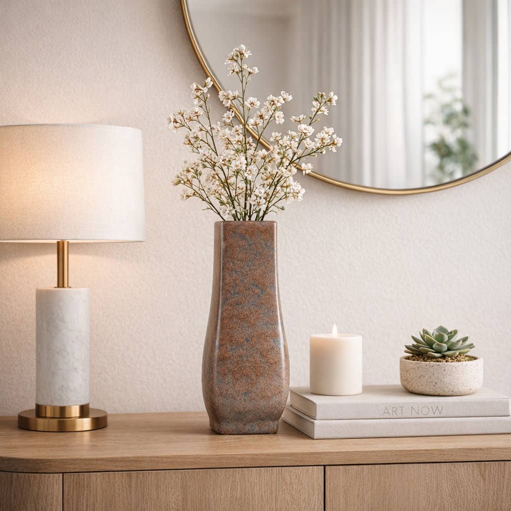 Decorative Vase - Brown/Red Ceramic Modern Flared, 14 in.