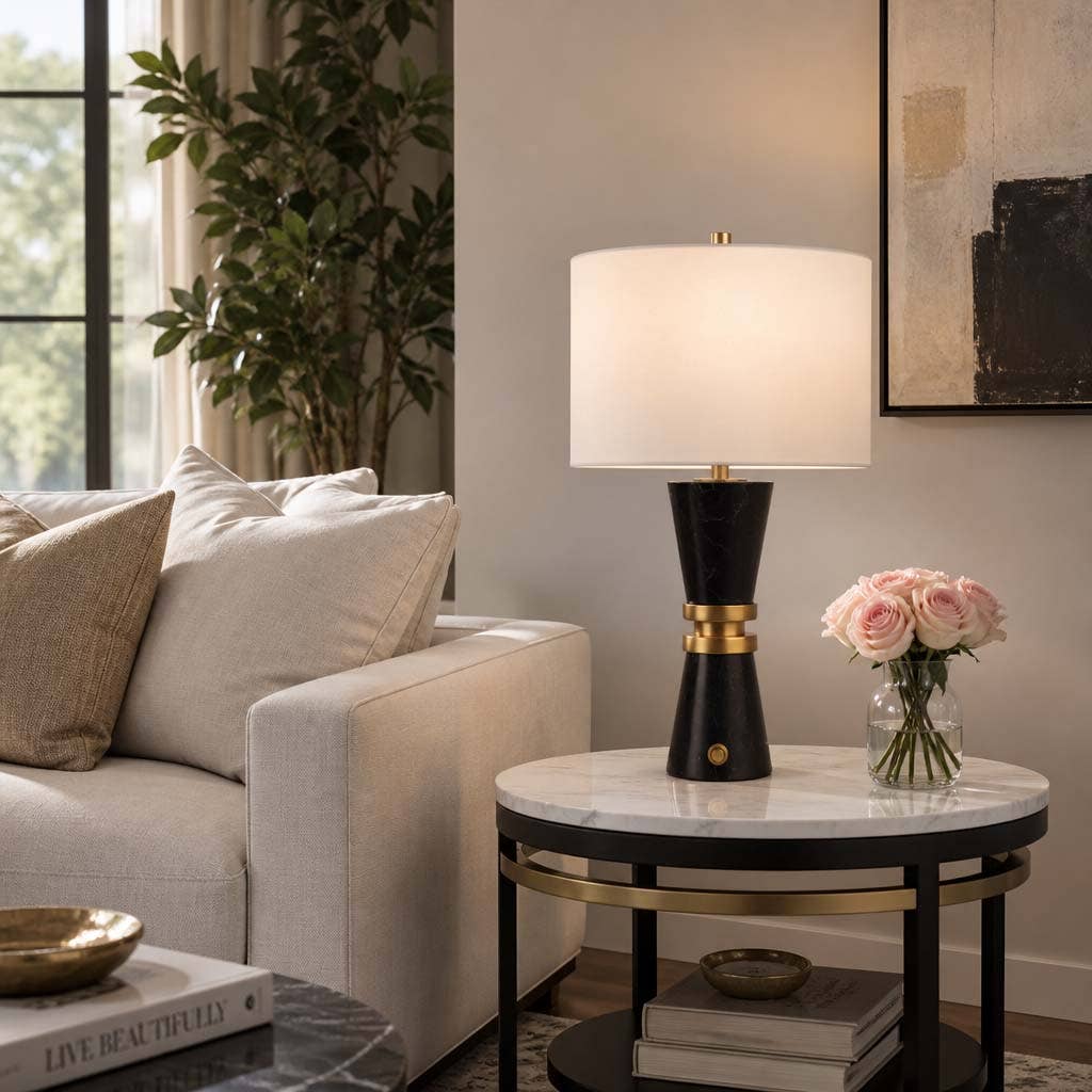 Table Lamp - Black/White Marble Modern Silhouette, 27 in.