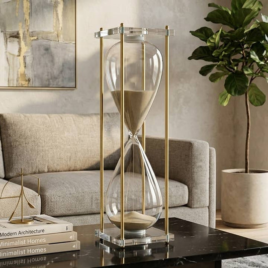 Decorative Object - Silver Metal & Glass Hourglass, 26 in.