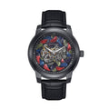 Authentic Heritor Emmanuel Men's Automatic Semi-Skeleton Leather Watch, Black/Black