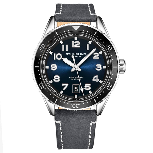 Stuhrling Original 3993 Men's Quartz Watch, 42mm, Blue Dial, Black Bezel