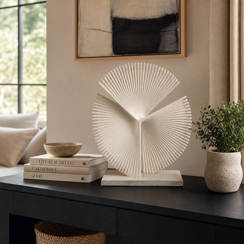 Decorative Sculpture - Ivory Resin Fan Fold Statuary, 19 in.